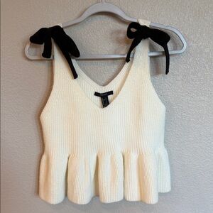 Forever 21 Ivory Knit Peplum Cami with Black Tie Shoulder Bows